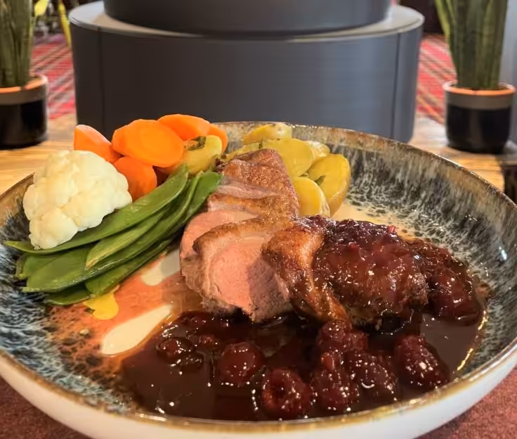 A duck roast dinner served at Lakeside park