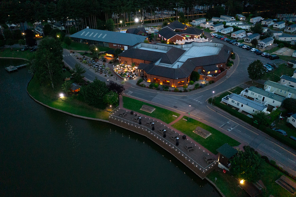 An aerial view of a Don Amott Parks taken at night 