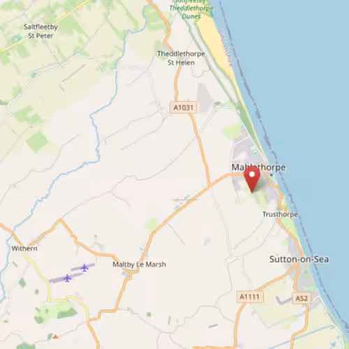 A map of Englad that shows where Whispering Waters Park is in relation to the coast