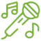 A green microphone with music notes