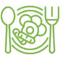 A green dinner plate icon with knife and fork