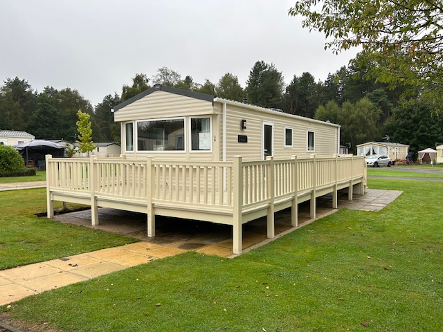 front of a luxury static caravan