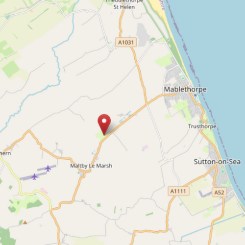 A map of England showing where willows park is located in reference to Skegness